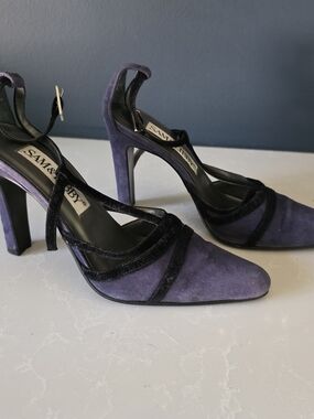 Sam & Libby Navy Velvet Pointed-Toe High Heels
